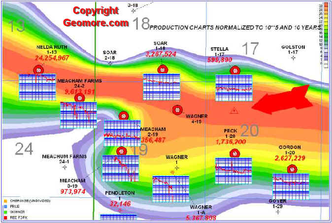 Production Data Superimposed on Isopach